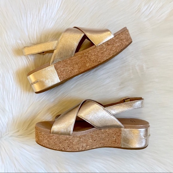 UGG Shoshana Metallic Light Gold Wedge Sandals - Picture 3 of 7